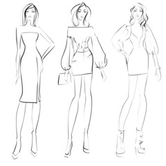 Fashion Illustration Woman in evening dress on a white background