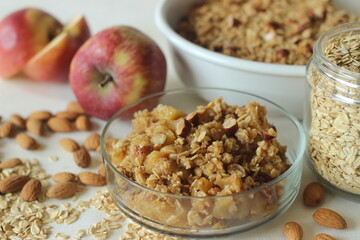 Apple crisp. Cinnamon flavoured apple dessert with lots of chopped apples