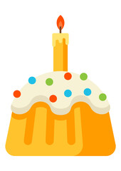 Illustration of Happy Easter cake with candle. Symbol of celebration. Icon for design.