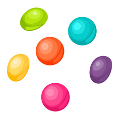 Multi colored candy dragees. Cartoon illustration of handful of sweets.