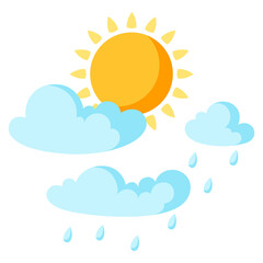 Sun with clouds and rain. Natural illustration of weather.