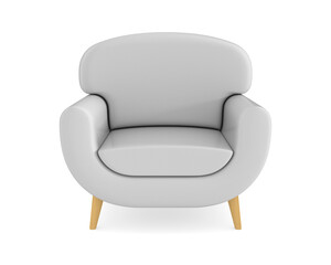 white leather armchair on white background. Isolated 3D illustration