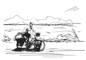 cyclist travel vector sketch