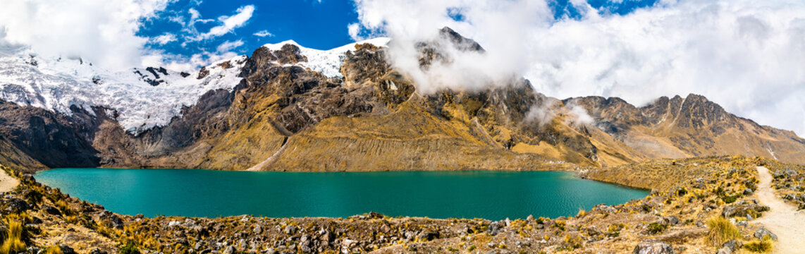 Lake and glacier at the Huaytapallana mountain range in Huancayo - Junin, Peru