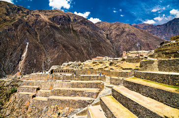 Inca archaeological site at Ollantaytambo in the Sacred Valley of Peru