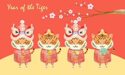 Naklejka premium Chinese New Year 2022 - Year of the Tiger Watercolor