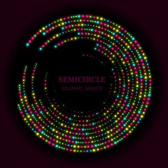 Color neon circle frame with abstract random dots, glowing light bulbs, diodes, graphic design. Vector illustration