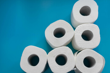 Toilet Paper Rolls On Blue Background
