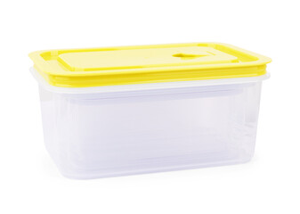 Black Plastic food container with cover on white background with clipping path