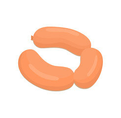 Meat semi finished product concept. Sticker with delicious bunch of pork sausages. Delicacy or ingredient for preparing lunch and dinner. Cartoon flat vector illustration isolated on white background