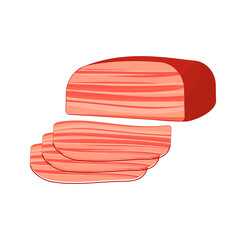 Meat semi finished product concept. Colorful sticker with delicious smoked beef bacon. Ingredient for cooking dishes. Healthy diet. Cartoon flat vector illustration isolated on white background