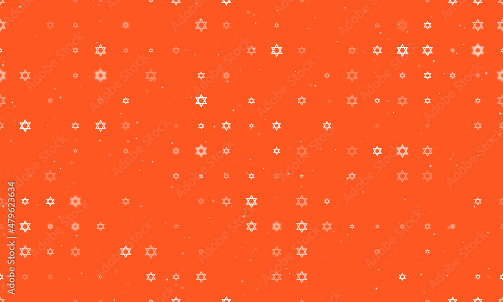 Poster seamless background pattern of evenly spaced white star of david symbols of different sizes and opac