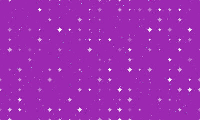 Seamless background pattern of evenly spaced white star symbols of different sizes and opacity. Vector illustration on purple background with stars