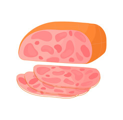 Meat semi finished product concept. Colorful sticker with delicious chicken ham tenderloin. Delicacy for festive dinners. Healthy food. Cartoon flat vector illustration isolated on white background