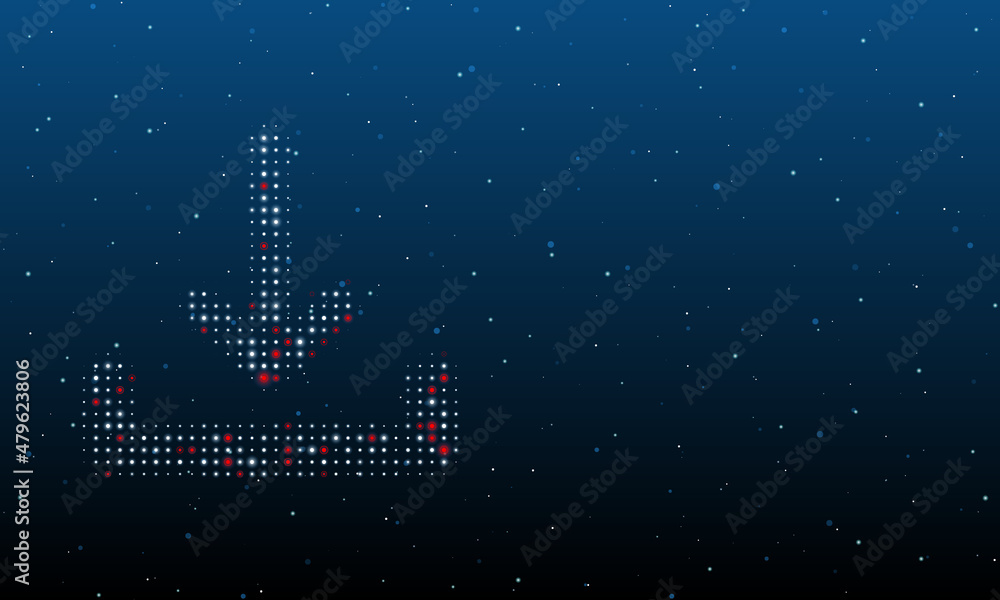 Poster on the left is the download symbol filled with white dots. background pattern from dots and circles 