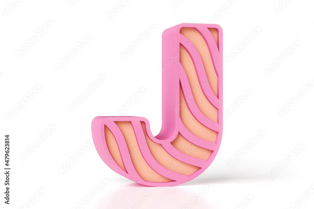 Poster girly style font alphabet letter j designed with soft pink and peachy colors and a wavy pattern. new