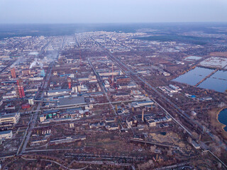 Aerial view from drone on industrial zone