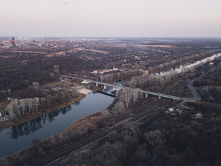 Aerial view on chemical plant. Industrial zone of factory