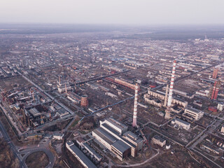 Fototapeta na wymiar Aerial view on chemical plant. Industrial zone of factory