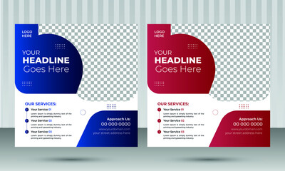 Corporate Social Media Post Design Template with two different eye catching gradient color deep blue and deep red with white Background for Marketing Agency Business