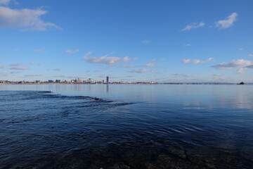 City skyline with water surface reflection 