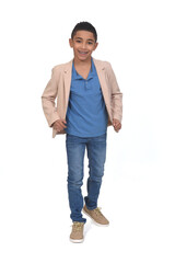 full portrait of boy with blazer on white background