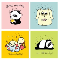 Cute doodle collection. Simple design of cute animals, birds, flowers and other elements perfect for kid's card, banners, stickers and other kid's things.