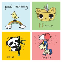 Cute doodle collection. Simple design of cute animals, birds, flowers and other elements perfect for kid's card, banners, stickers and other kid's things.