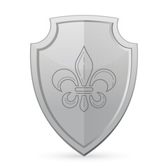 Shield with the image of the royal lily. Knights coat of arms on the shield. Vector illustration
