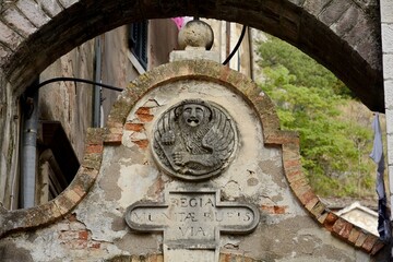 Arch with a medallion. Venetian lion of St. Mark. Kotor. Montenegro