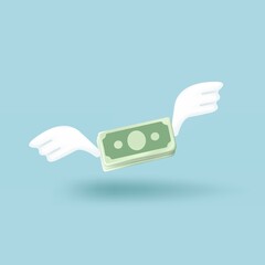 Money with wings vector 3d Cash with wings, money Flying