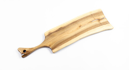 Cutting board. Food cutting board. On white background. Walnut tree texture. Isolated.