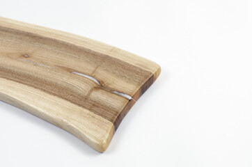 Cutting board. Food cutting board. On white background. Walnut tree texture. Isolated.