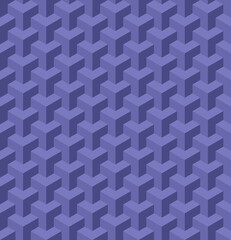 3D isometrische geometrische achtergrond. Naadloze kubus vorm patroon. Kleurentrend van 2022 zeer peri. Ontwerptextuur voor spandoek, sjabloon, kaart, omslag, poster, achtergrond, tegel, muur. Vector illustratie.