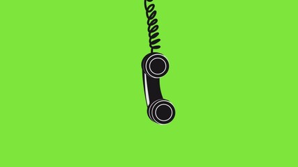 Handset abandoned of an old telephone hanging and swinging against a green background, help request concept. Animated illustration on chroma key