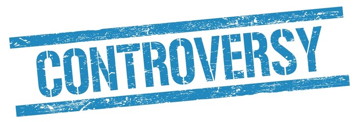 CONTROVERSY text on blue grungy rectangle stamp.