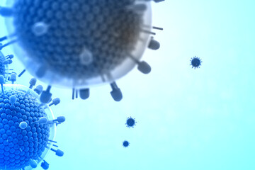 Paramyxovirus mumps , COVID pandemic, Close-up of virus under microscope. Realistic high quality medical 3d render.