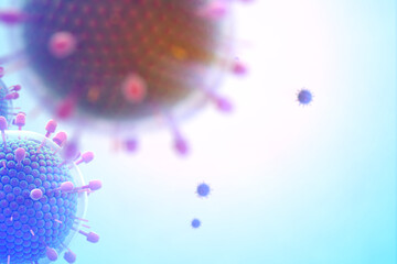 Paramyxovirus mumps , COVID pandemic, Close-up of virus under microscope. Realistic high quality medical 3d render.