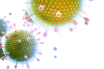 Paramyxovirus mumps , COVID pandemic, Close-up of virus under microscope. Realistic high quality medical 3d render.