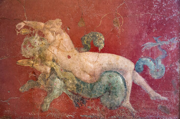 Roman Pompeian fresco representin mitolgical figures © Enrico Della Pietra