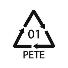 PETE 01 recycling code symbol. Plastic recycling vector polyethylene sign.