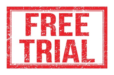 FREE TRIAL, words on red rectangle stamp sign