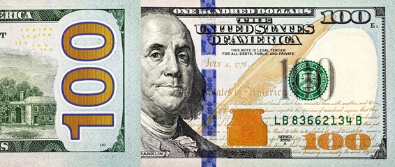 New design 100 dollar bill, USA money, two sides, the largest denomination
