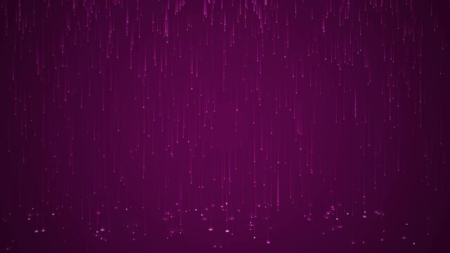 Digital pink rain loop animation. Abstract technology background with moving down particles.