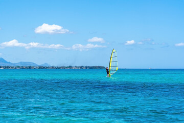 Windsurfing in a tropical island Mauritius. High quality photo