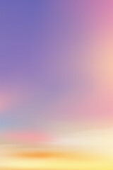 Crépuscule magnifique au coucher du soleil avec un ciel clair en rose, violet, ciel bleu, paysage de ciel dramatique au crépuscule vertical en soirée, bannière naturelle vectorielle du lever du soleil ou de la lumière du soleil pour un fond de quatre sais