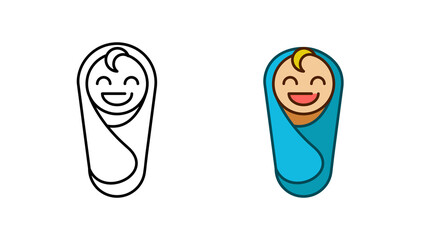 Baby swaddling icon special collection. Colorful and linear children's products icon set. Design element colored flat icon and linear symbol. Editable linear icon set.