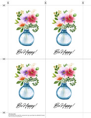 Card with signature Be Happy! a bouquet of flowers in a vase