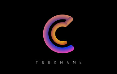 Letter C logo with rainbow 3d gradient. Creative vector illustration with typographic and vibrant gradient shape. Liquid color path.  