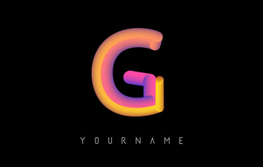 Letter G logo with rainbow 3d gradient. Creative vector illustration with typographic and vibrant gradient shape. Liquid color path.  